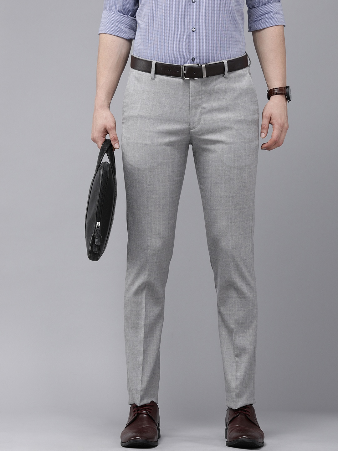 

Arrow Men Grey Checked Tailored Fit Formal Trousers