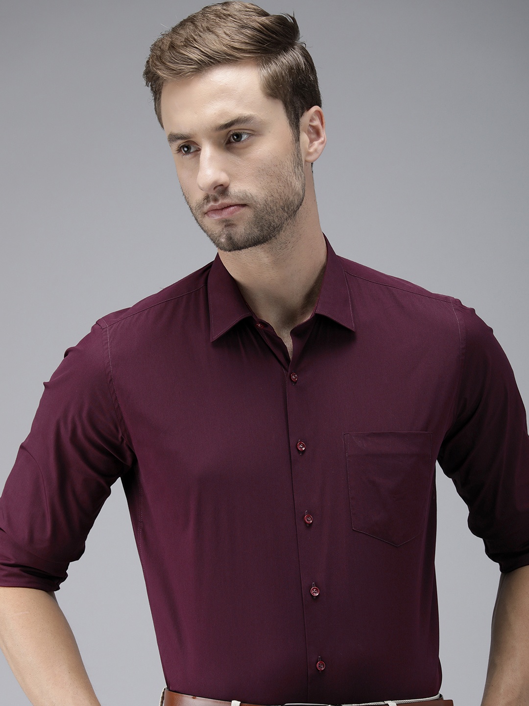 

Van Heusen Men Dark Purple Standard Slim Fit Short Sleeves Formal Shirt