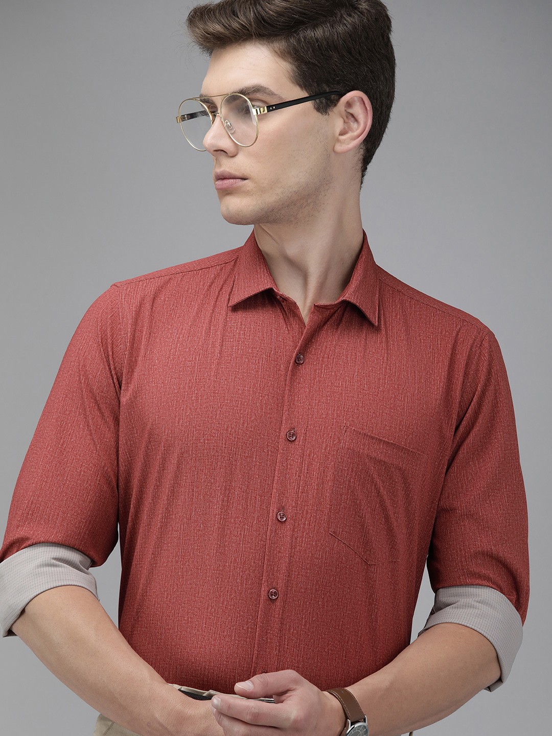 

Van Heusen Men Red Standard Slim Fit Self Designed Formal Shirt