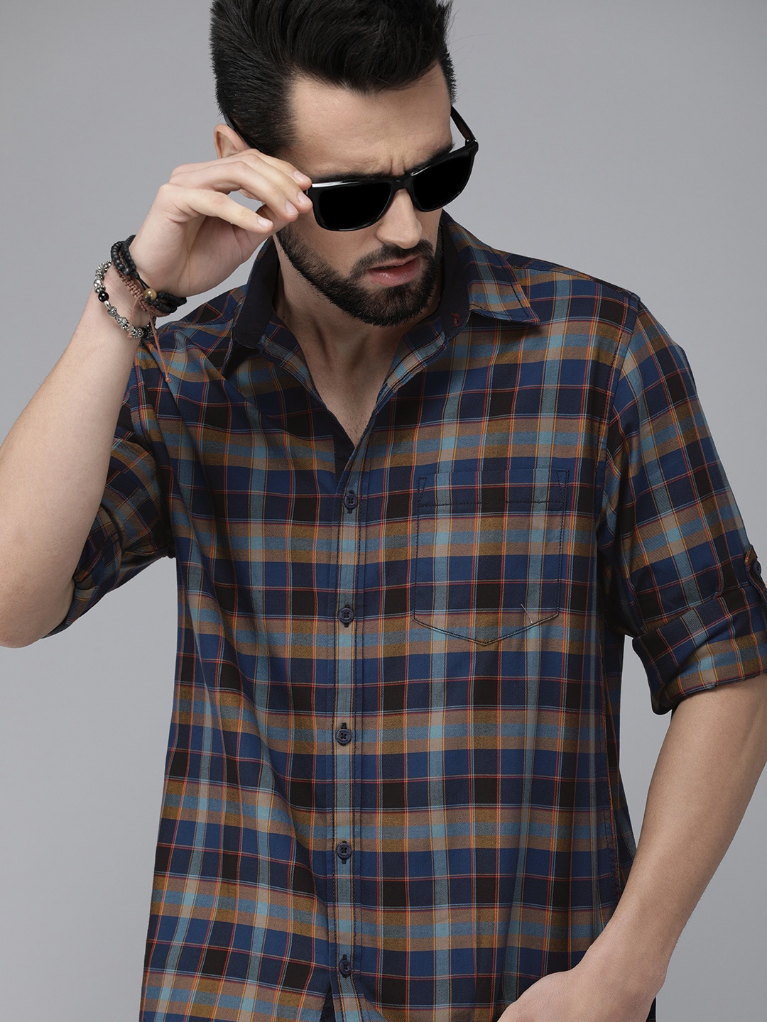 

Roadster Men Blue Tartan Checked Pure Cotton Twill Casual Shirt