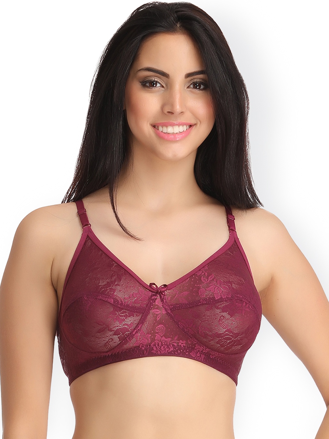 

Clovia Non-Padded Non-Wired Bra With Lacy Cups - Purple