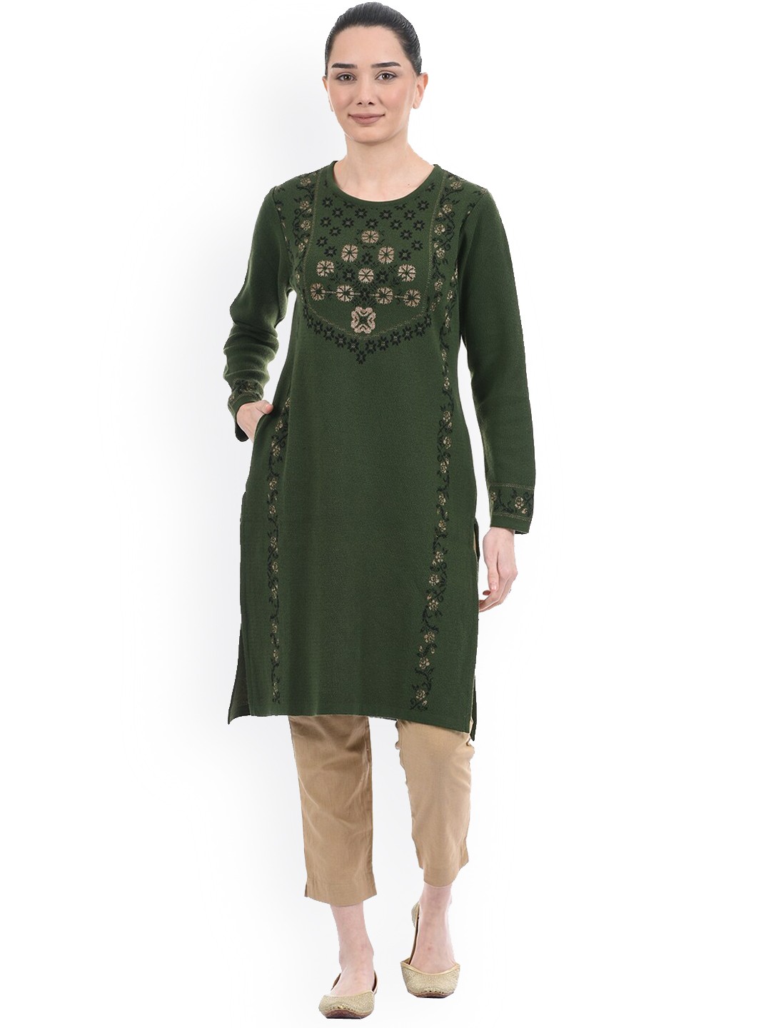 

American Eye Women Green Ethnic Motifs Sweater Kurta