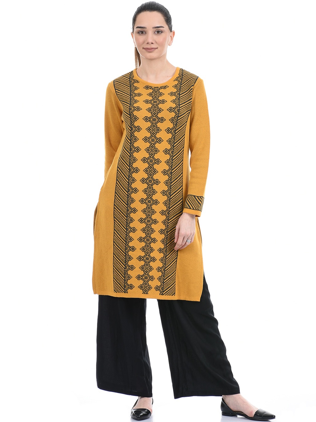 

American Eye Women Gold-Toned Geometric Thread Work Sweater Kurta