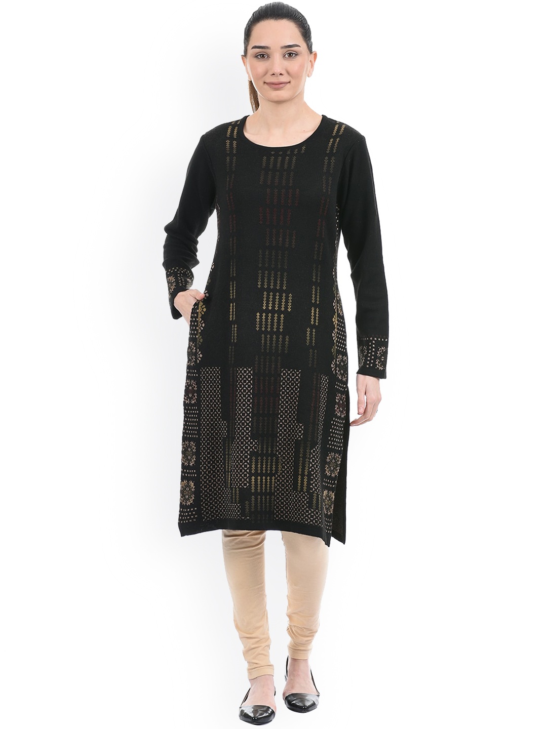 

American Eye Women Black Flared Sleeves Chikankari Kurta