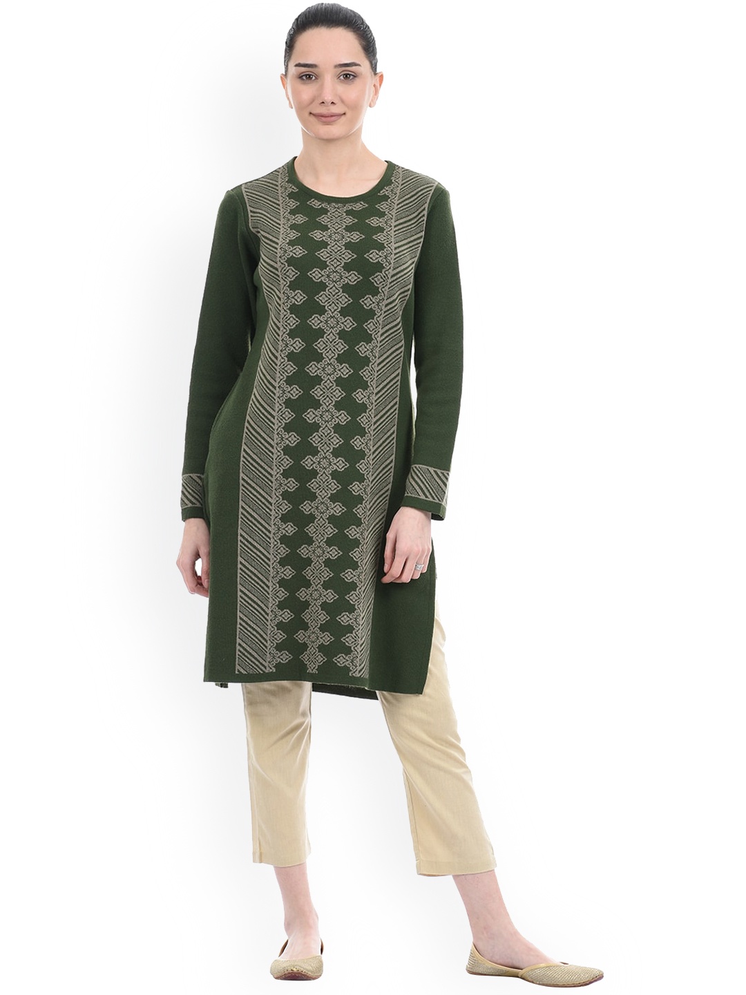 

American Eye Women Green Ethnic Motifs Sweater Kurta