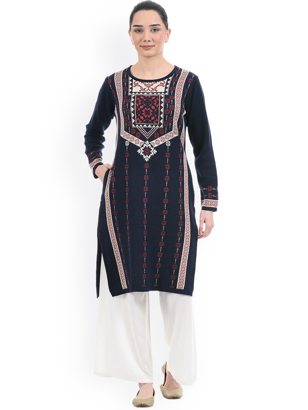 

American Eye Women Blue Printed Sweater Kurta