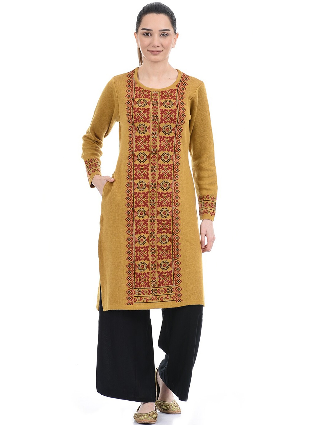 

American Eye Women Yellow Tribal Sweater Kurta