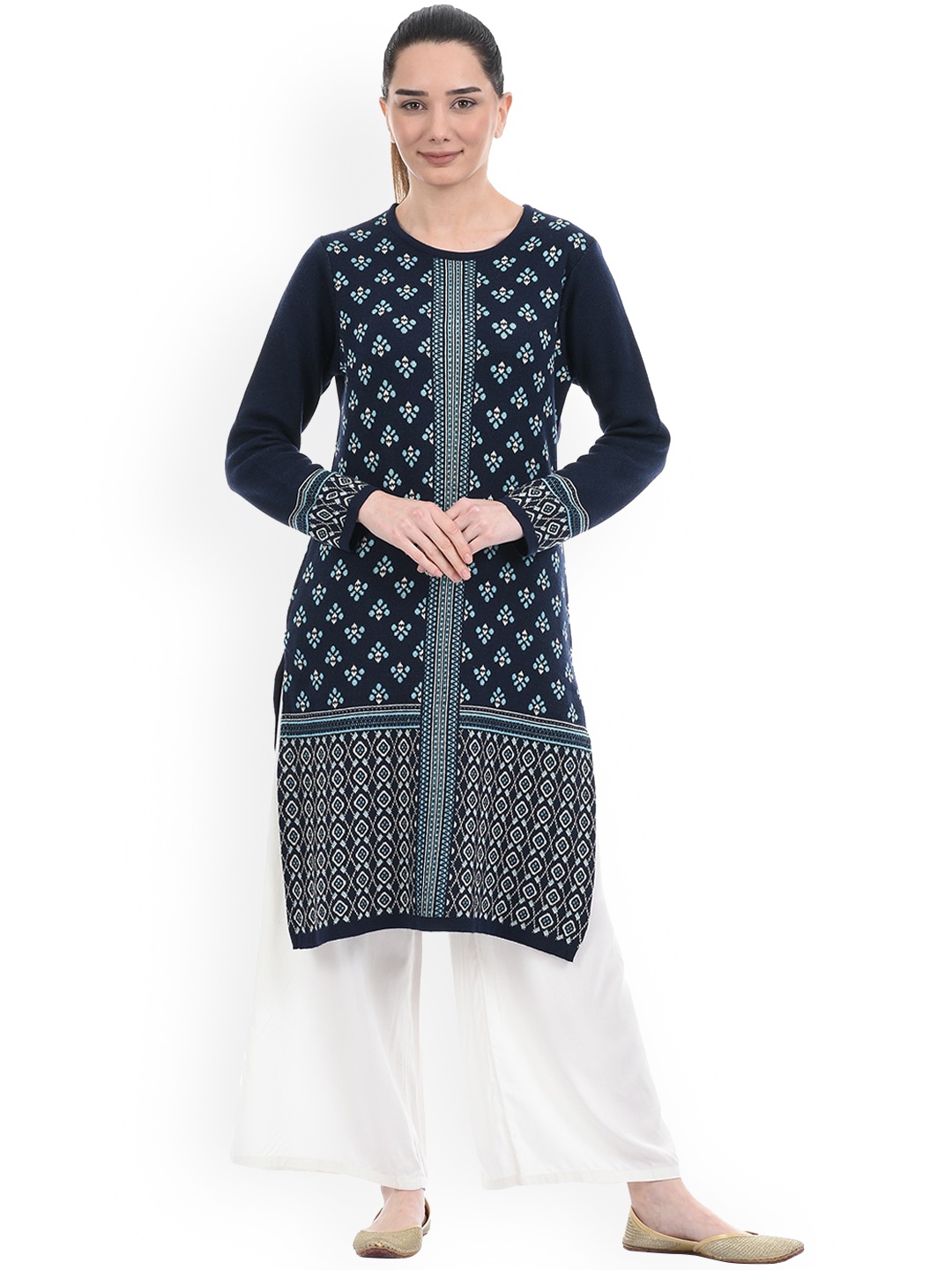 

American Eye Women Blue Ethnic Motifs Kurta, Navy blue