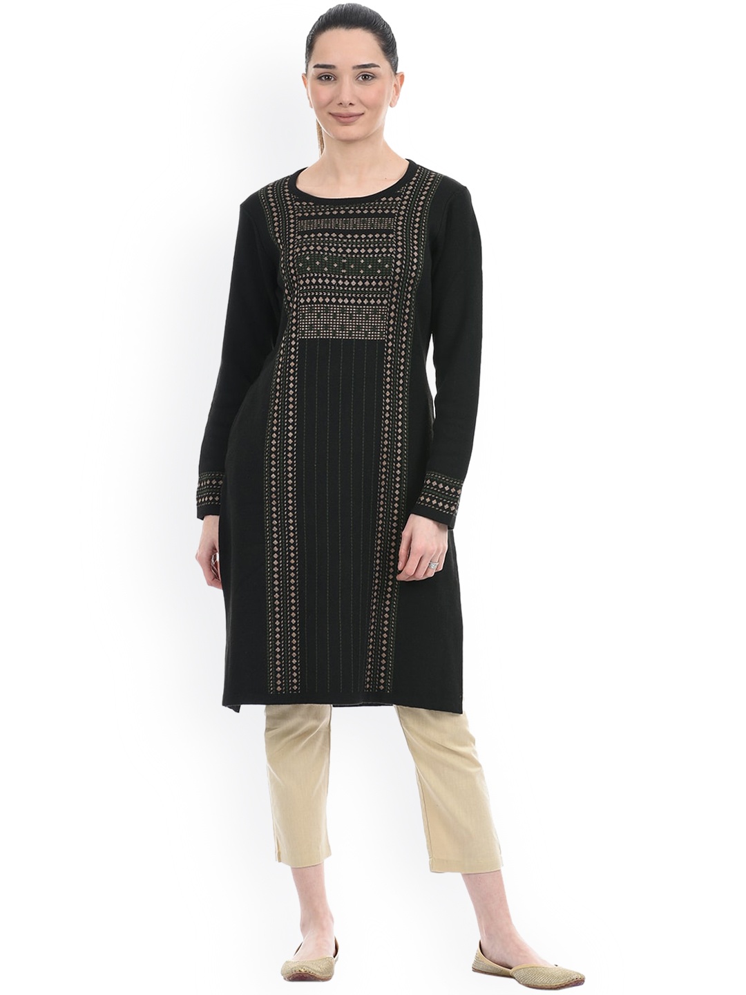 

American Eye Women Black Geometric Thread Work Kurta