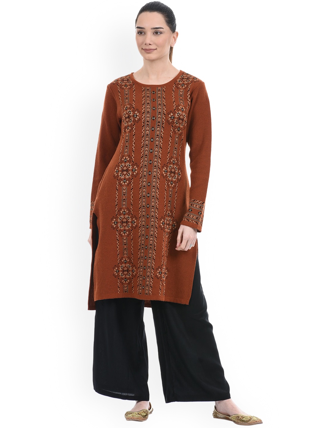 

American Eye Women Brown Ethnic Motifs Sweater Kurta