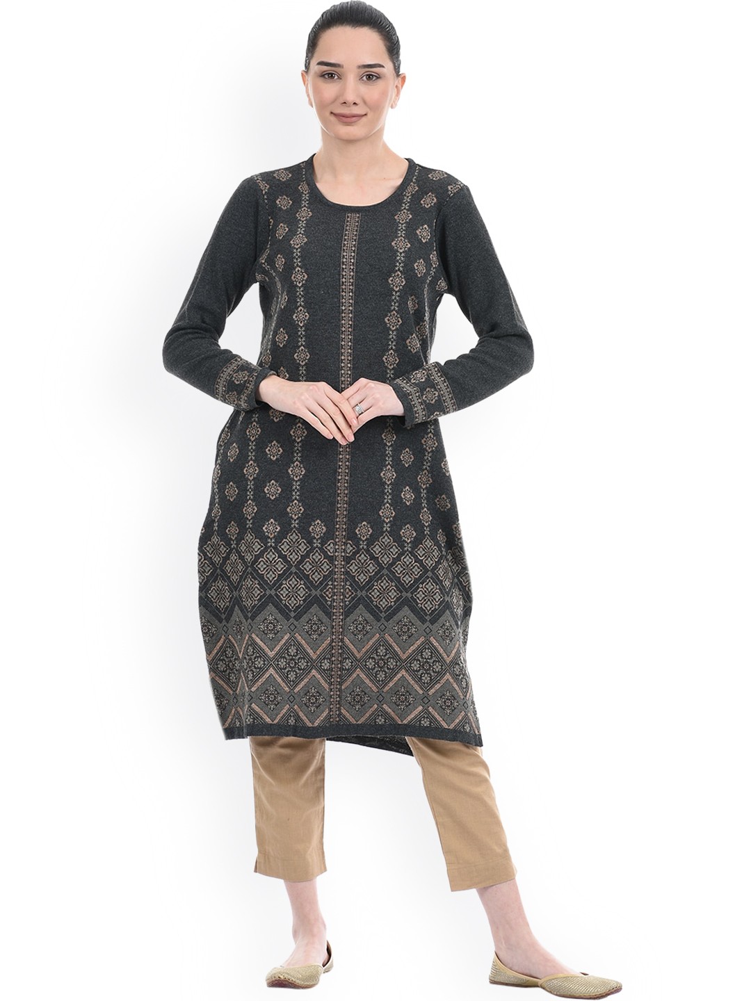 

American Eye Women Grey Geometric Sweater Kurta