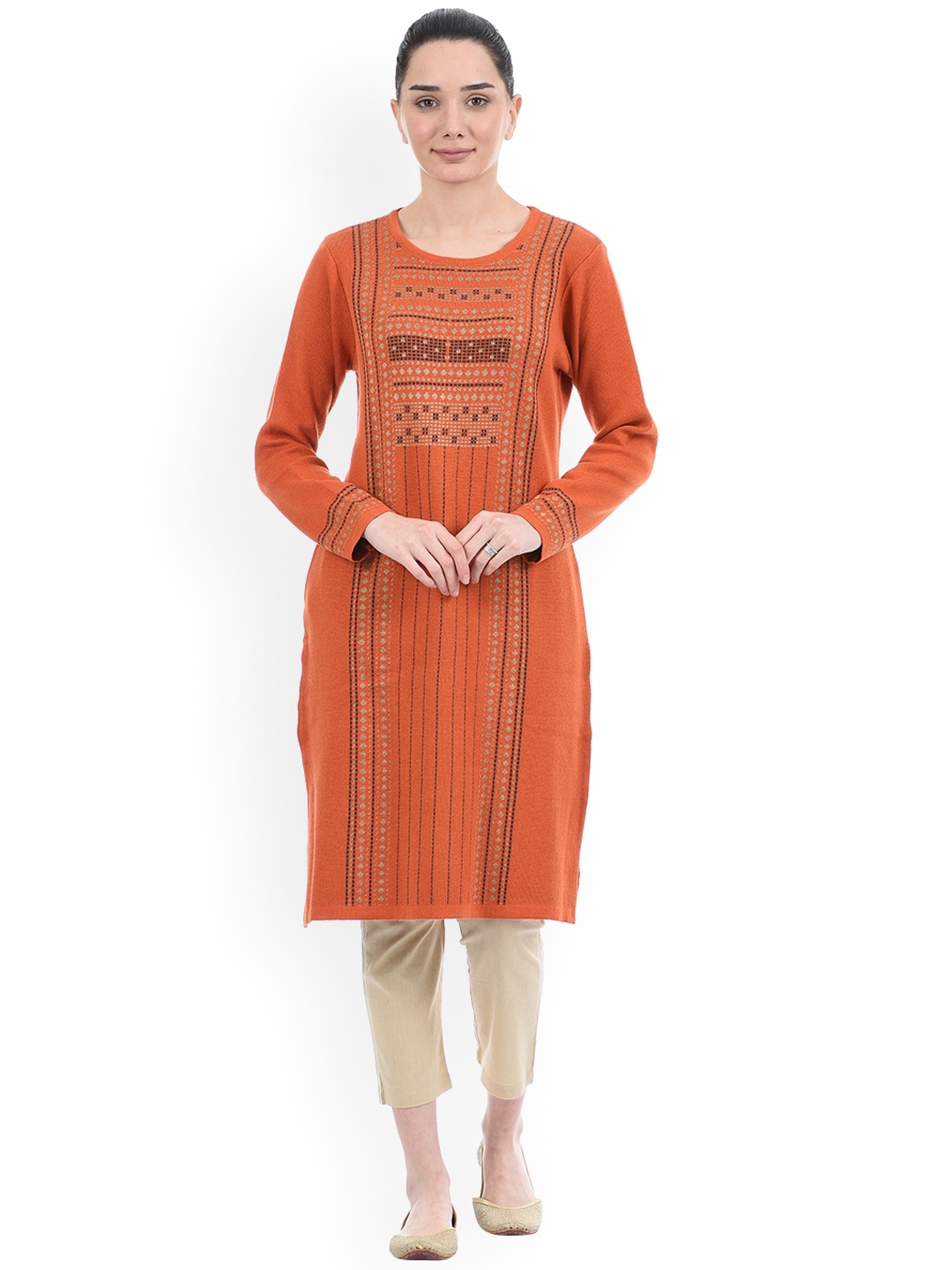 

American Eye Women Orange Printed Sweater Kurta