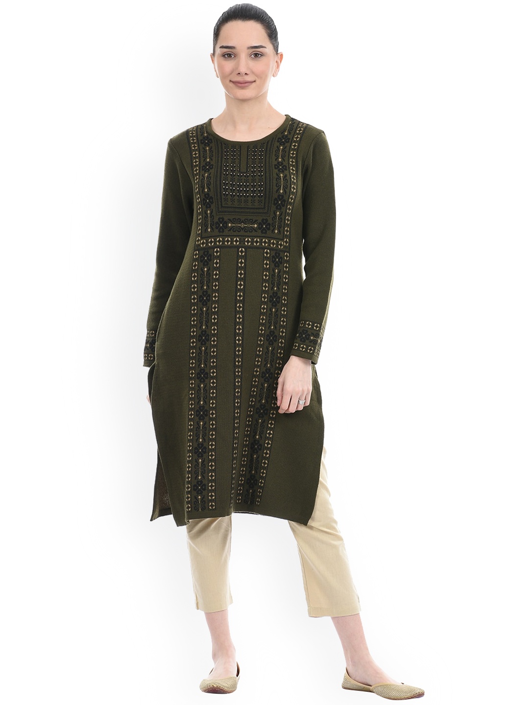 American Eye Women Green Geometric Mirror Work Kurta
