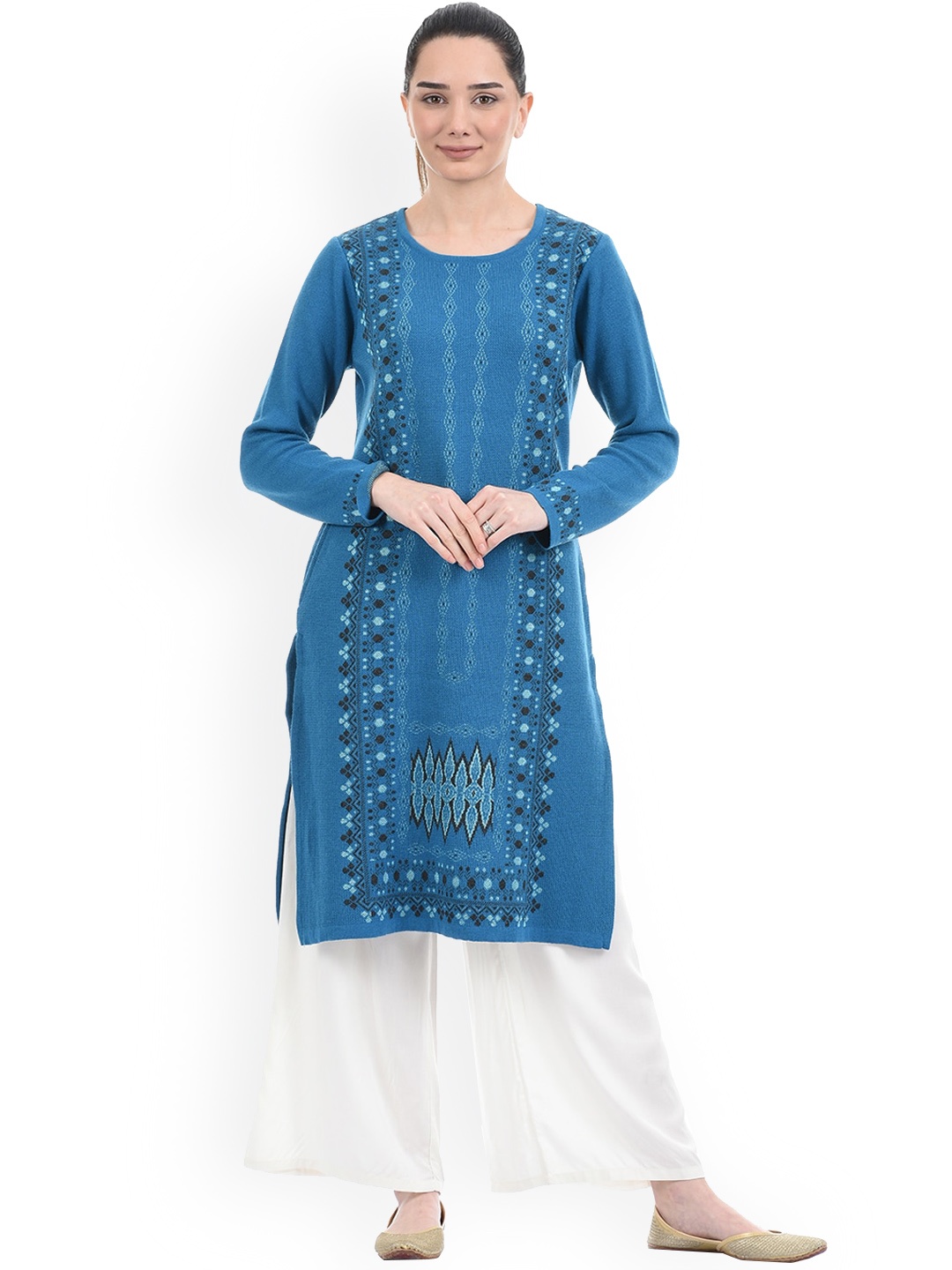 

American Eye Women Blue Ethnic Motifs Sweater Winter Kurta