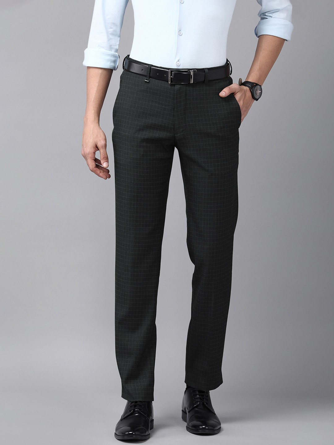 

Van Heusen Men Black Checked Slim Fit Trousers