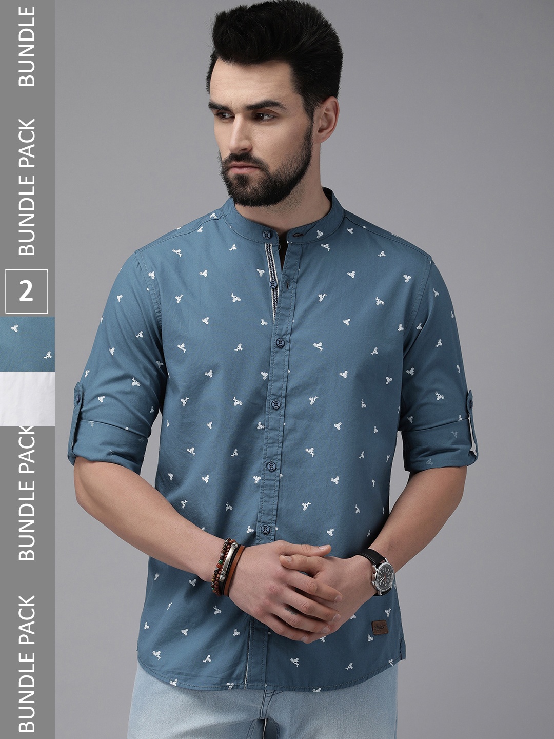 

The Roadster Life Co. Men Teal Blue Printed Pure Cotton Casual Shirt- Pack Of 2