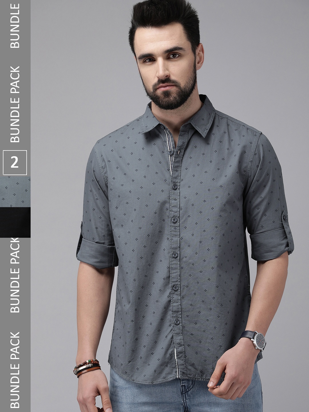 

The Roadster Life Co. Men Grey Geometric Printed Pure Cotton Casual Shirt-Pack Of 2