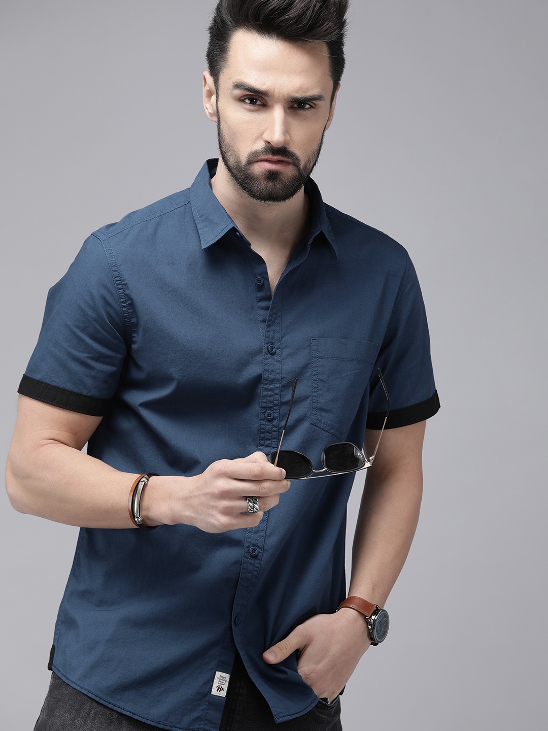 

Roadster Men Blue Solid Sustainable Casual Shirt