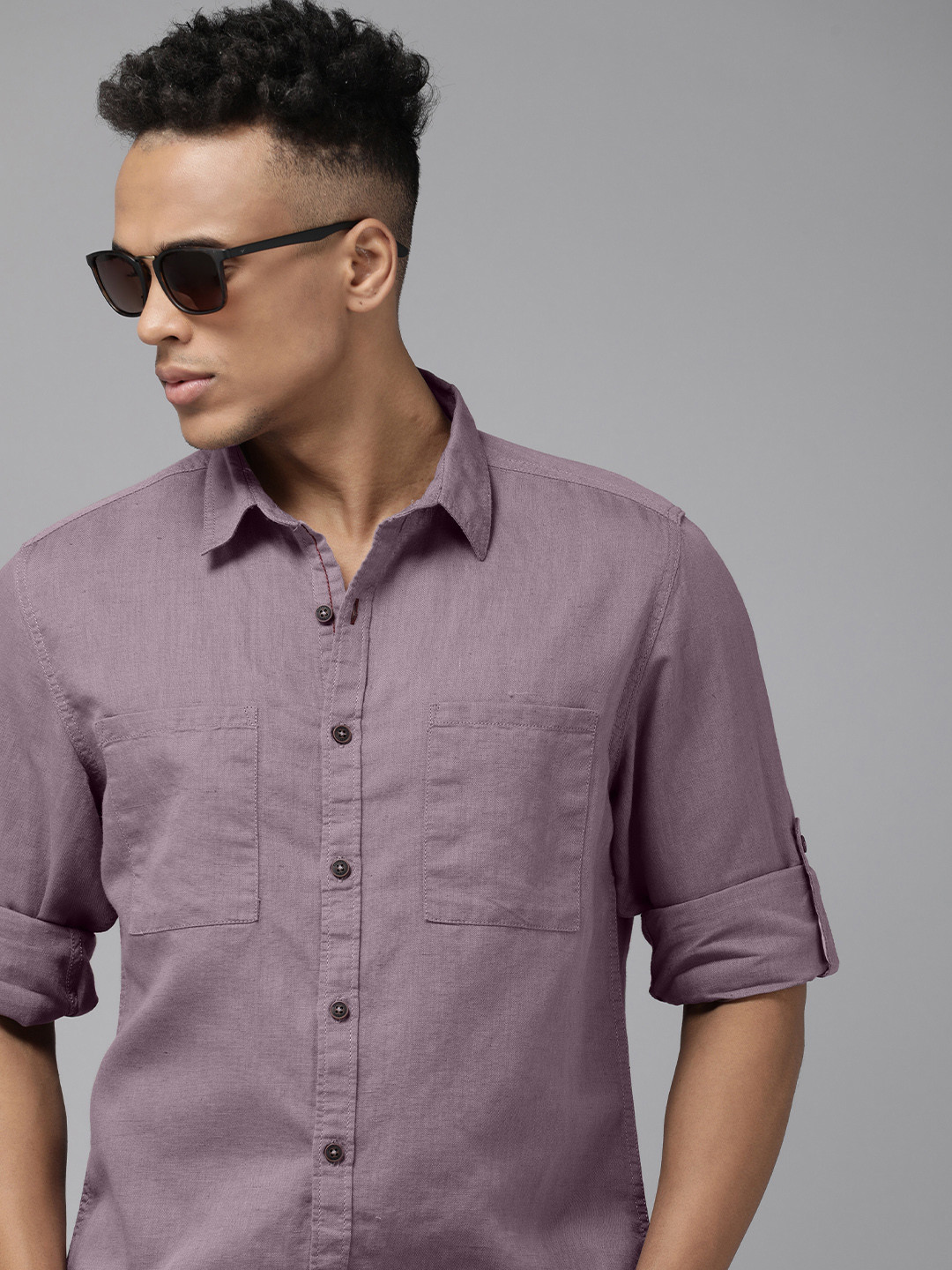 

The Roadster Lifestyle Co Men Purple Linen Cotton Casual Shirt