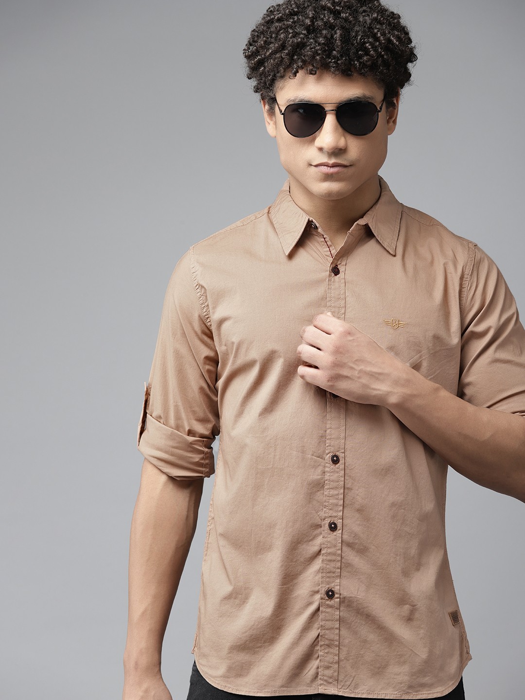 

The Roadster Lifestyle Co. Slim Fit Opaque Casual Shirt, Taupe