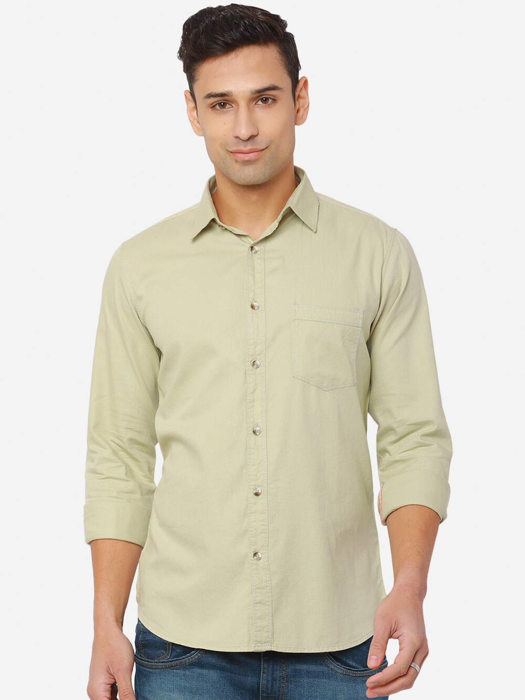 

JADE BLUE Men Green Slim Fit Pure Cotton Casual Shirt