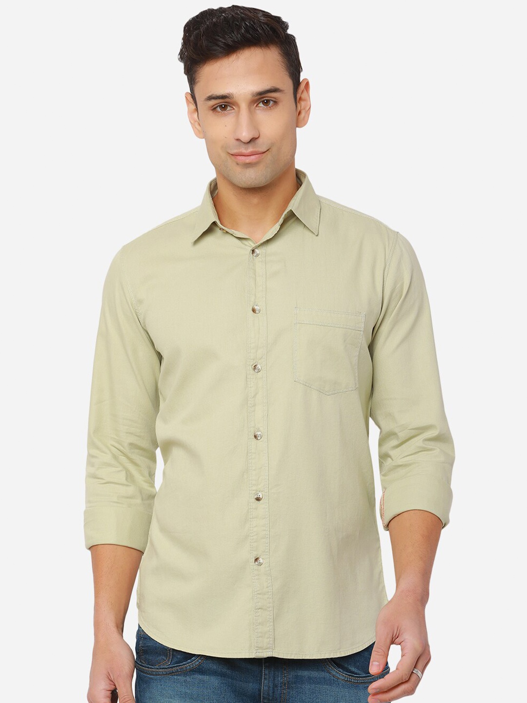 

JADE BLUE Men Green Slim Fit Pure Cotton Casual Shirt