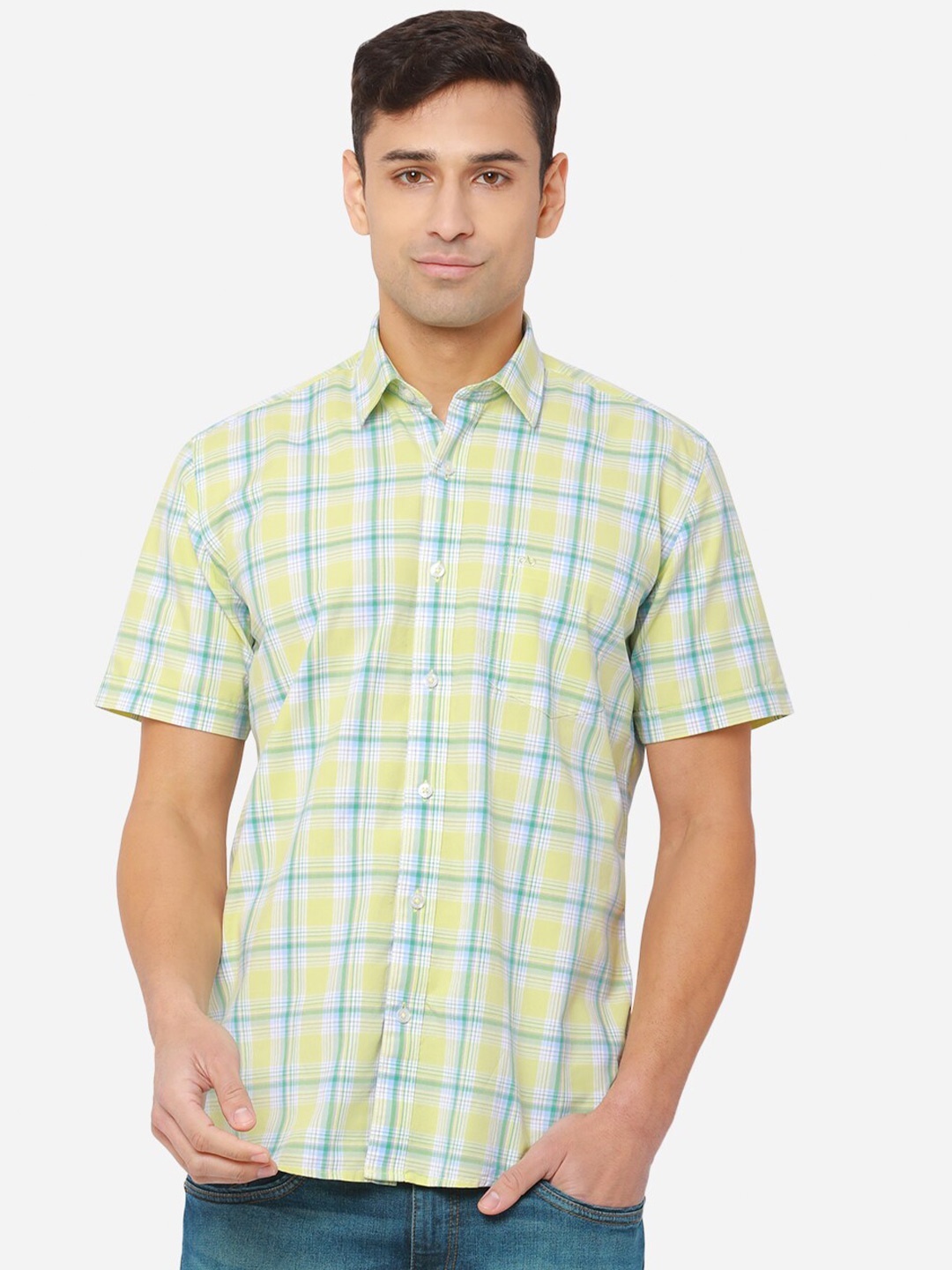 

JADE BLUE Men Yellow Slim Fit Checked Casual Shirt