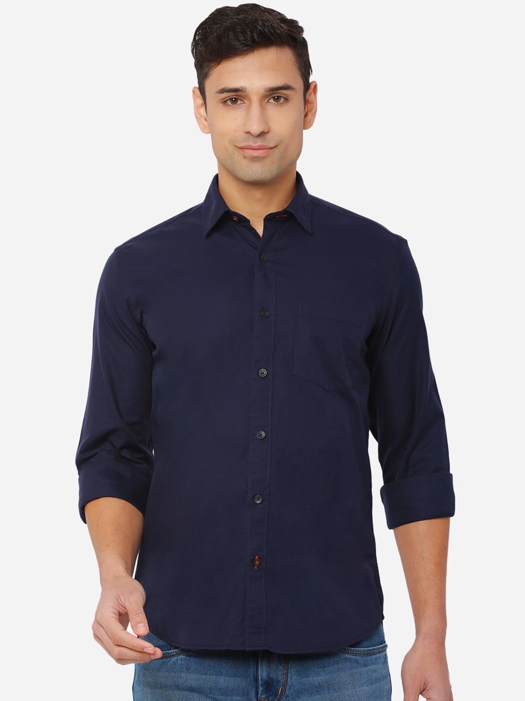 

JADE BLUE Men Navy Blue Slim Fit Pure Cotton Casual Shirt