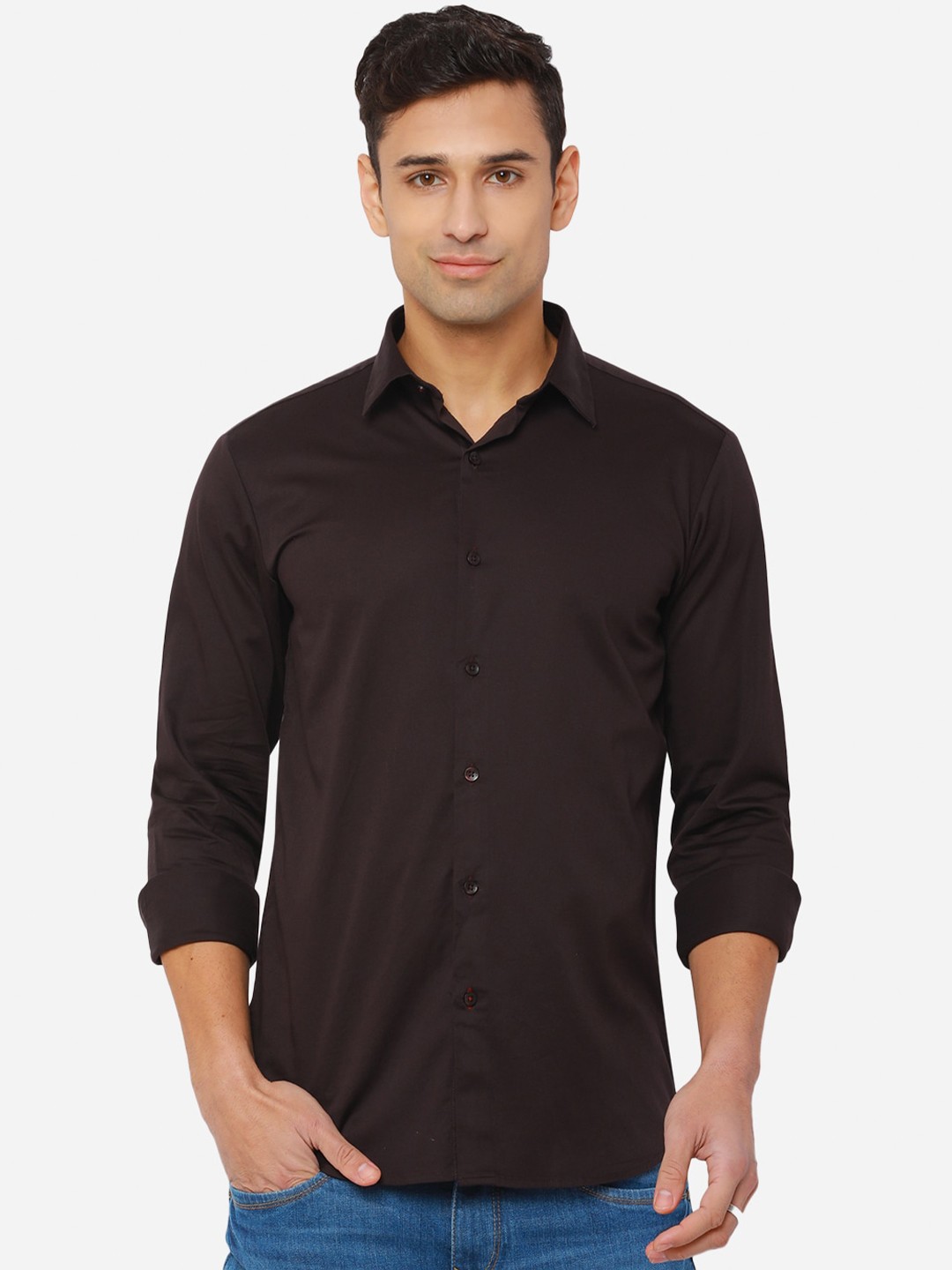 

JADE BLUE Men Brown Slim Fit Pure Cotton Casual Shirt
