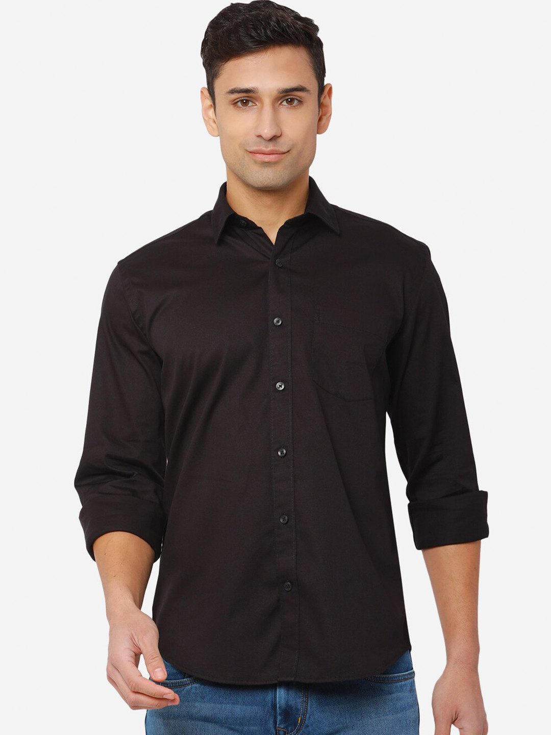 

JADE BLUE Men Black Slim Fit Casual Cotton Shirt