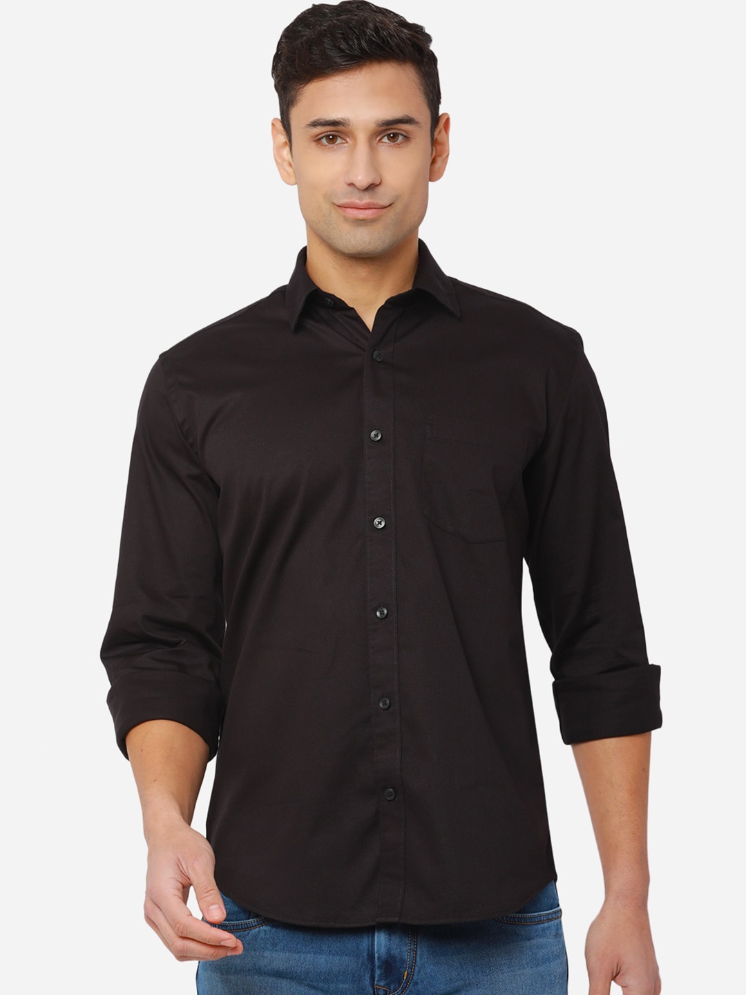 

JADE BLUE Men Black Slim Fit Pure Cotton Casual Shirt