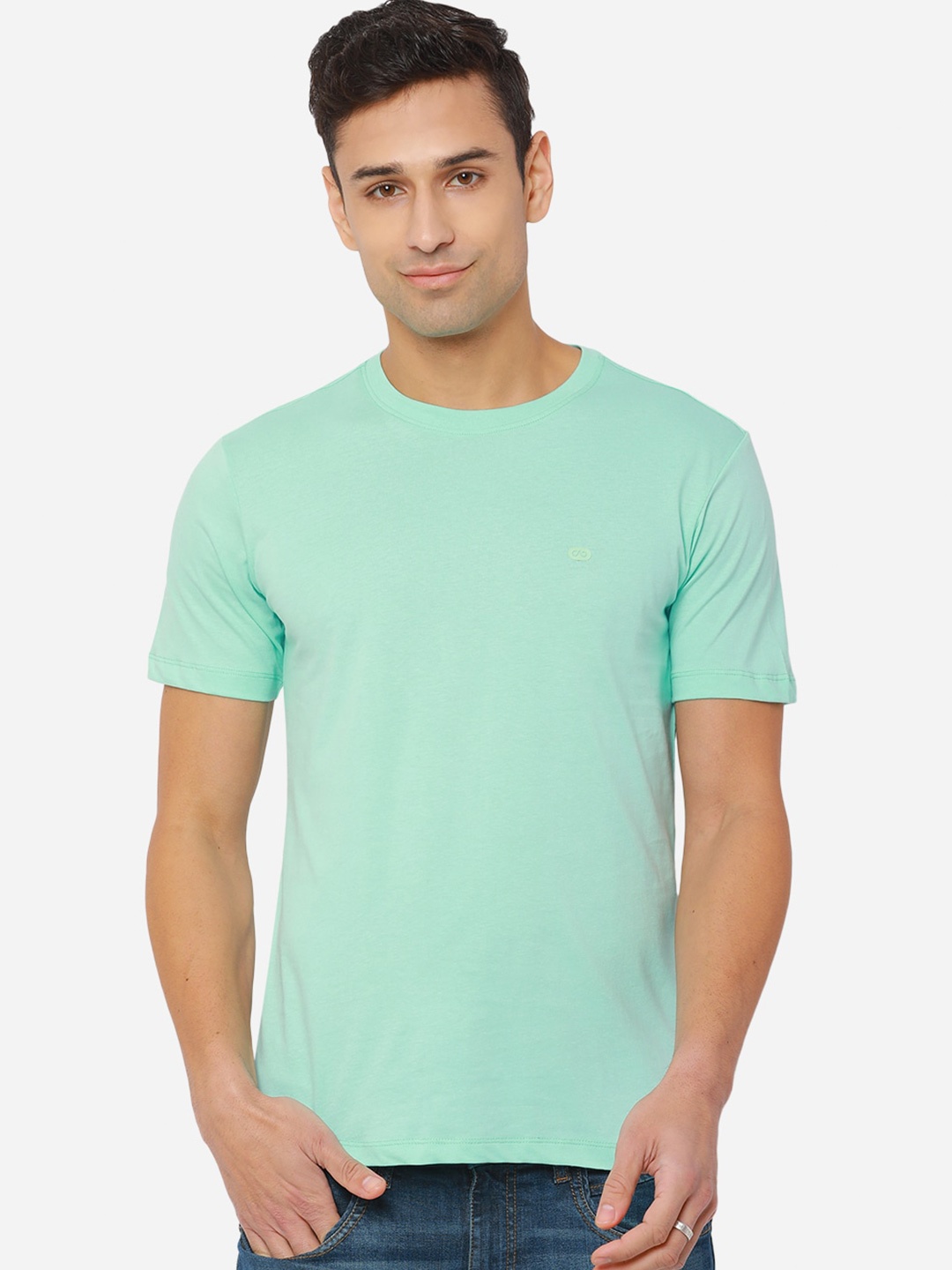 

JADE BLUE Men Green Slim Fit Pure Cotton T-shirt