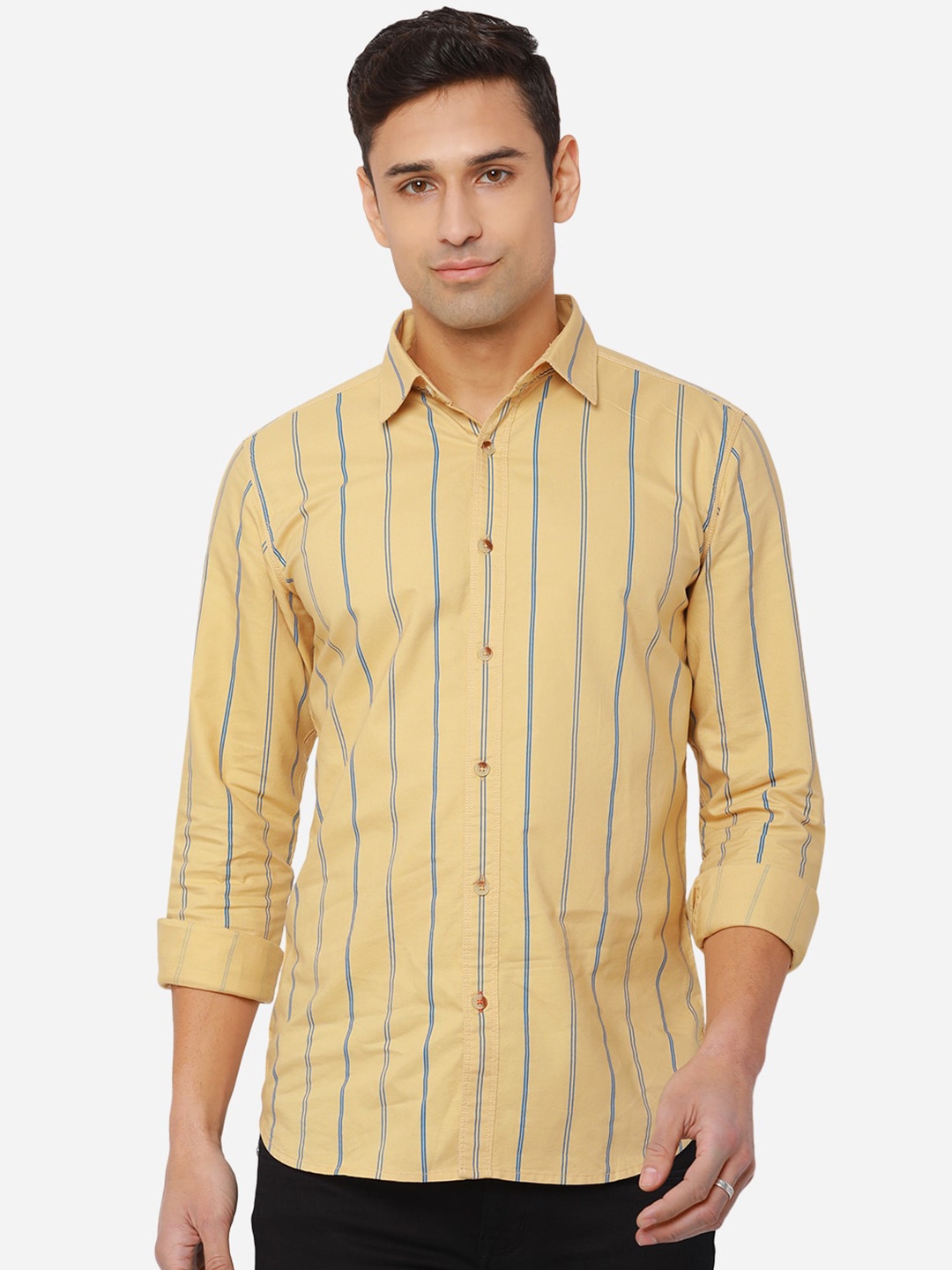 

JADE BLUE Men Beige Slim Fit Striped Casual Shirt