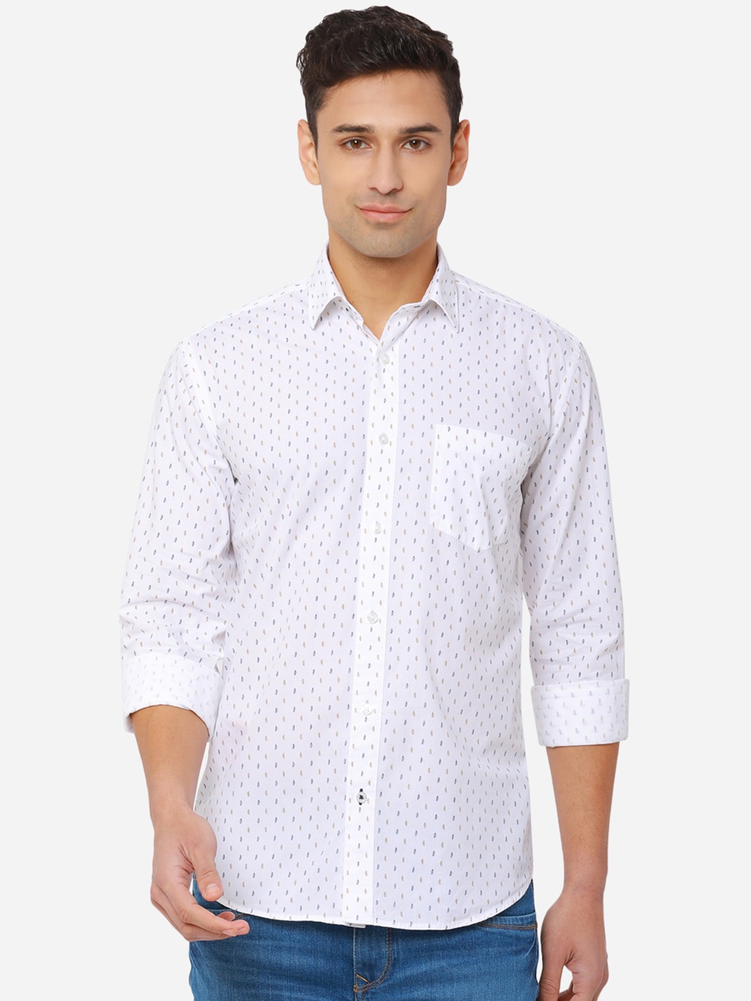 

JADE BLUE Men White Slim Fit Pure Cotton Printed Casual Shirt