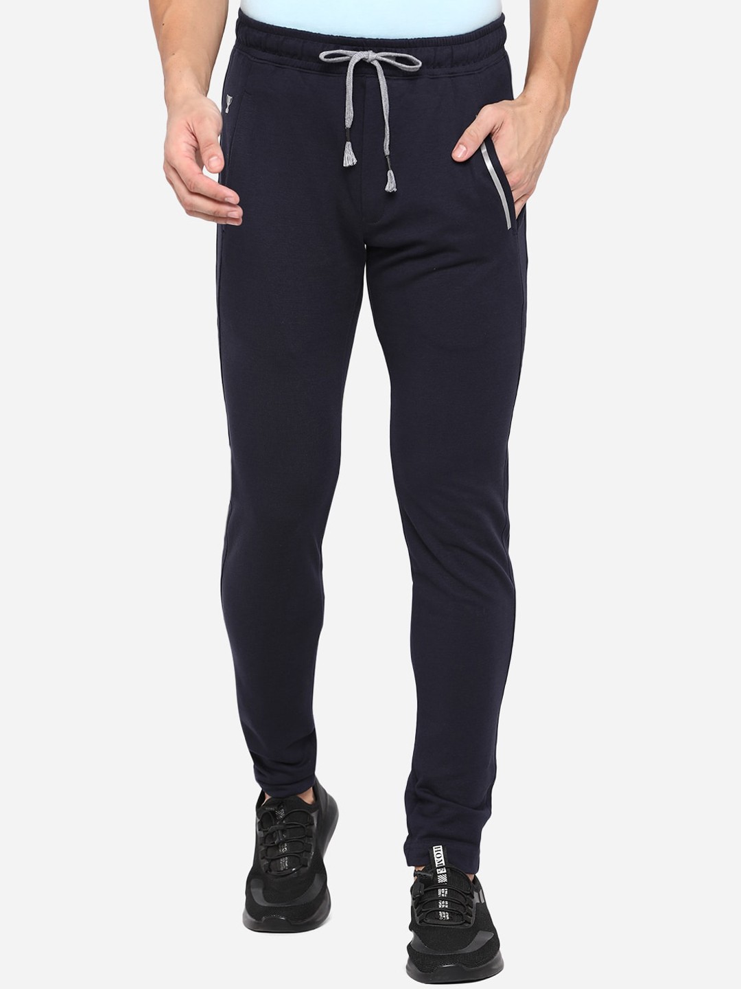 

JADE BLUE Men Navy Blue Solid Cotton Track pants