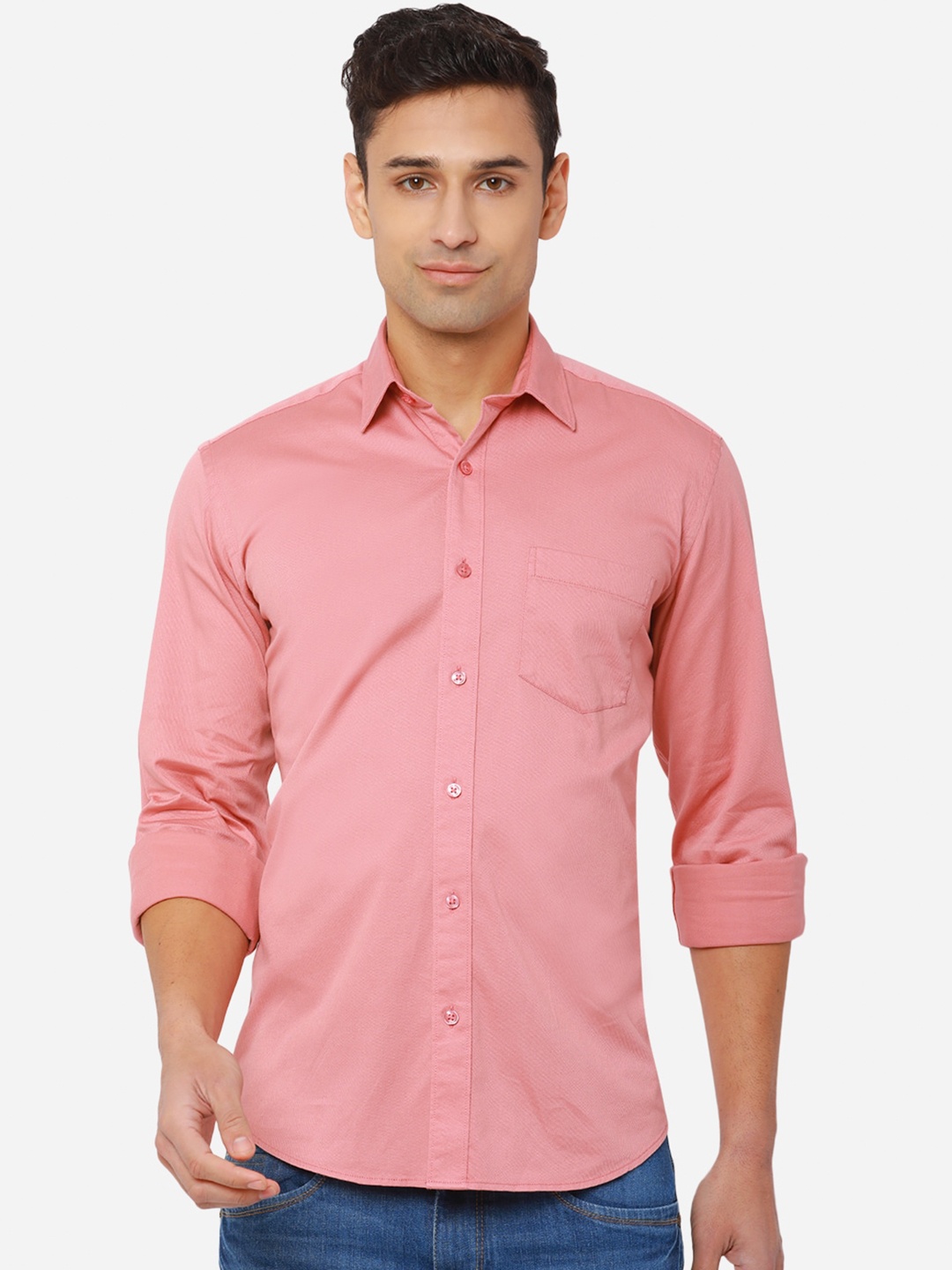 

JADE BLUE Men Pink Slim Fit Pure Cotton Casual Shirt