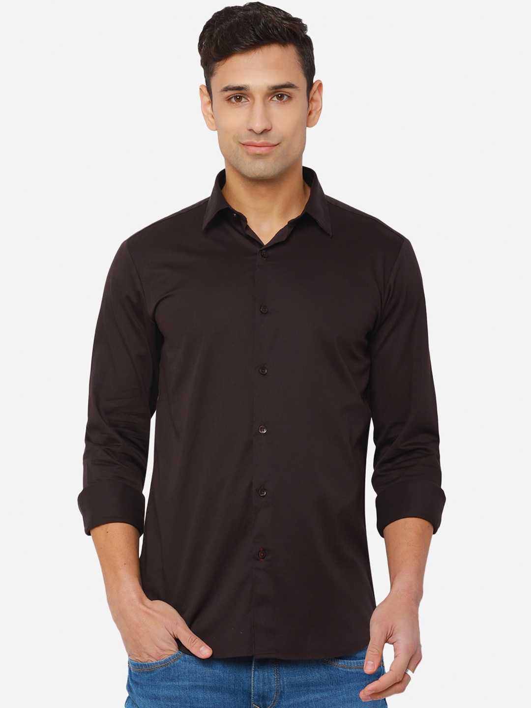 

JADE BLUE Men Brown Slim Fit Casual Cotton Shirt