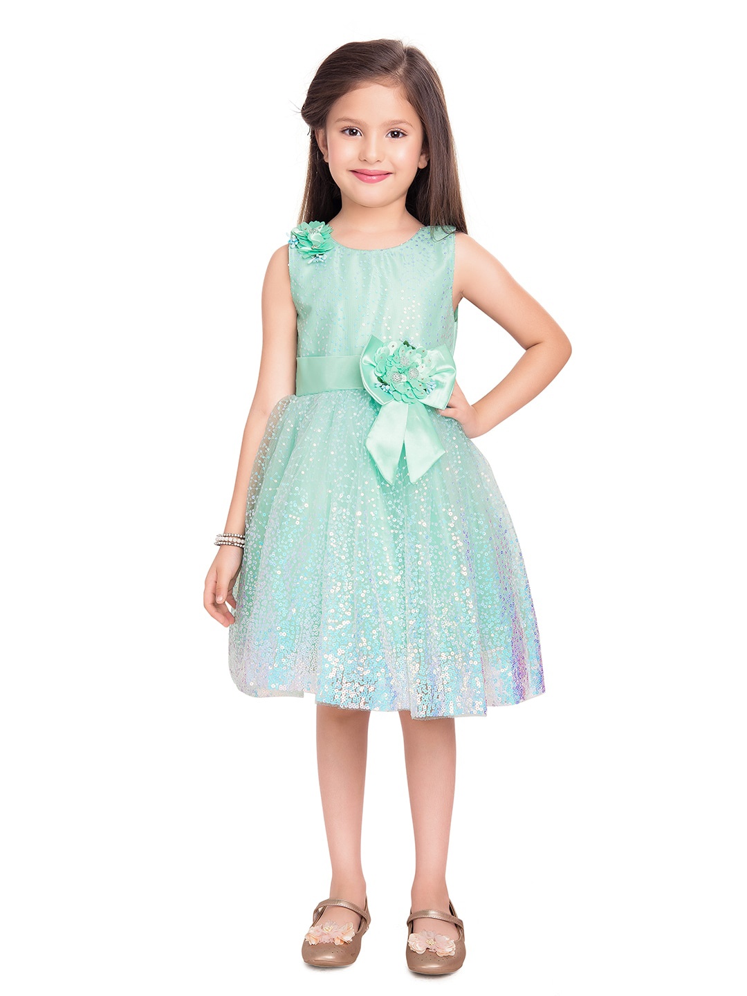 

BETTY Girls Green Embellished Net Fit & Flare Dress