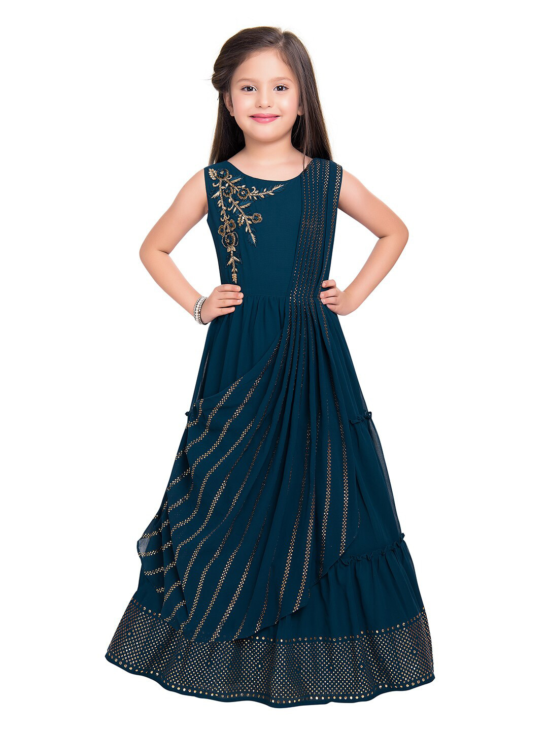 

BETTY Girls Blue & Gold-Toned Embellished Gown