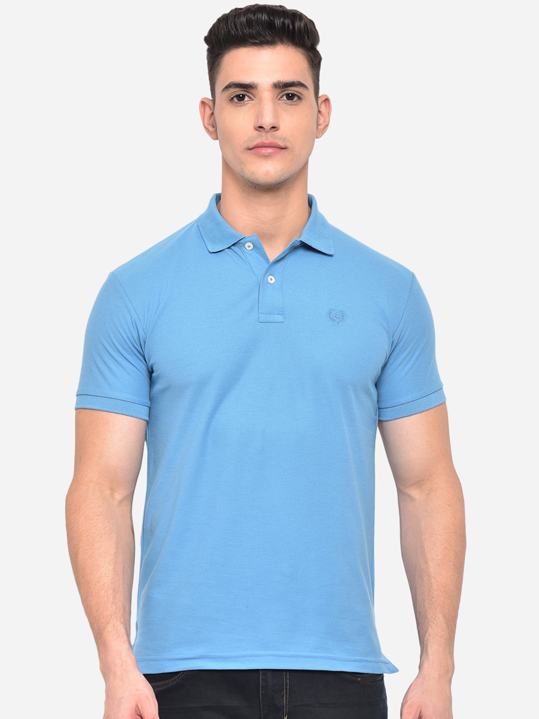 

Greenfibre Men Blue Solid Polo Collar Slim Fit T-shirt