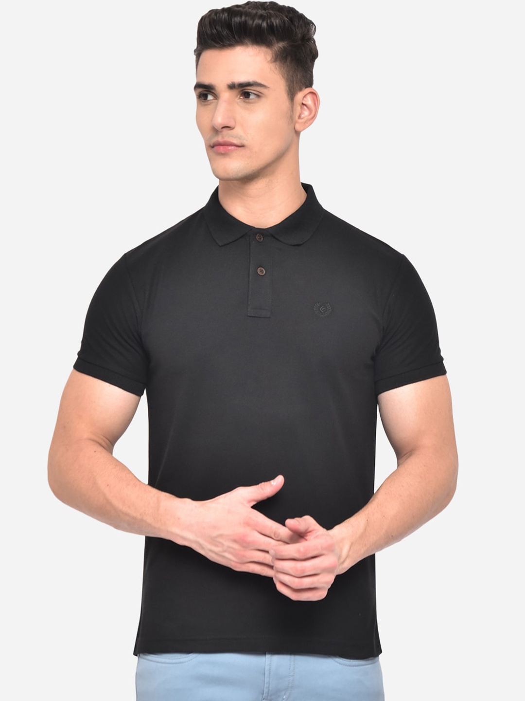 

Greenfibre Men Black Polo Collar Slim Fit T-shirt