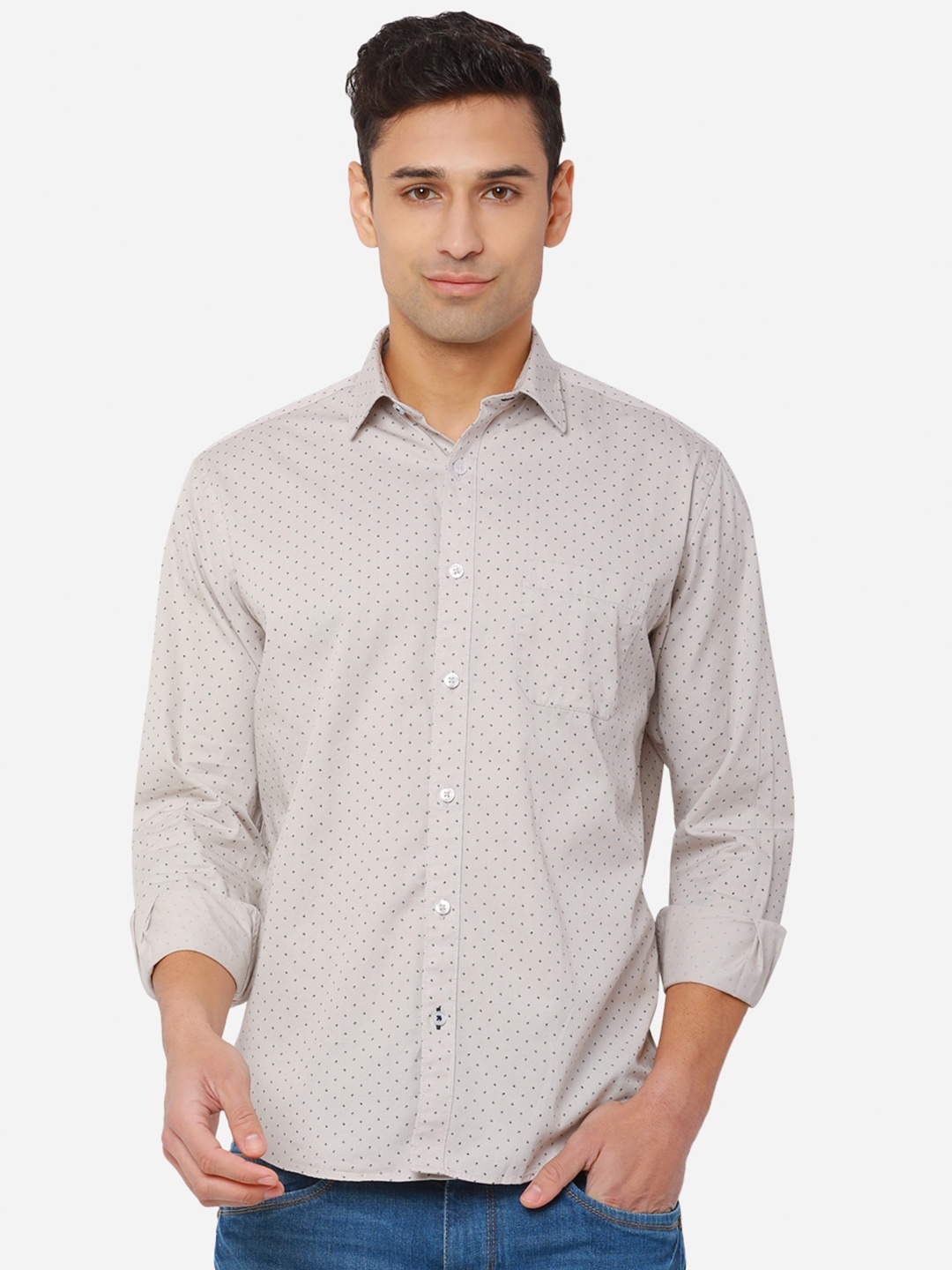 

Greenfibre Men Grey Micro Ditsy Printed Slim Fit Casual Shirt