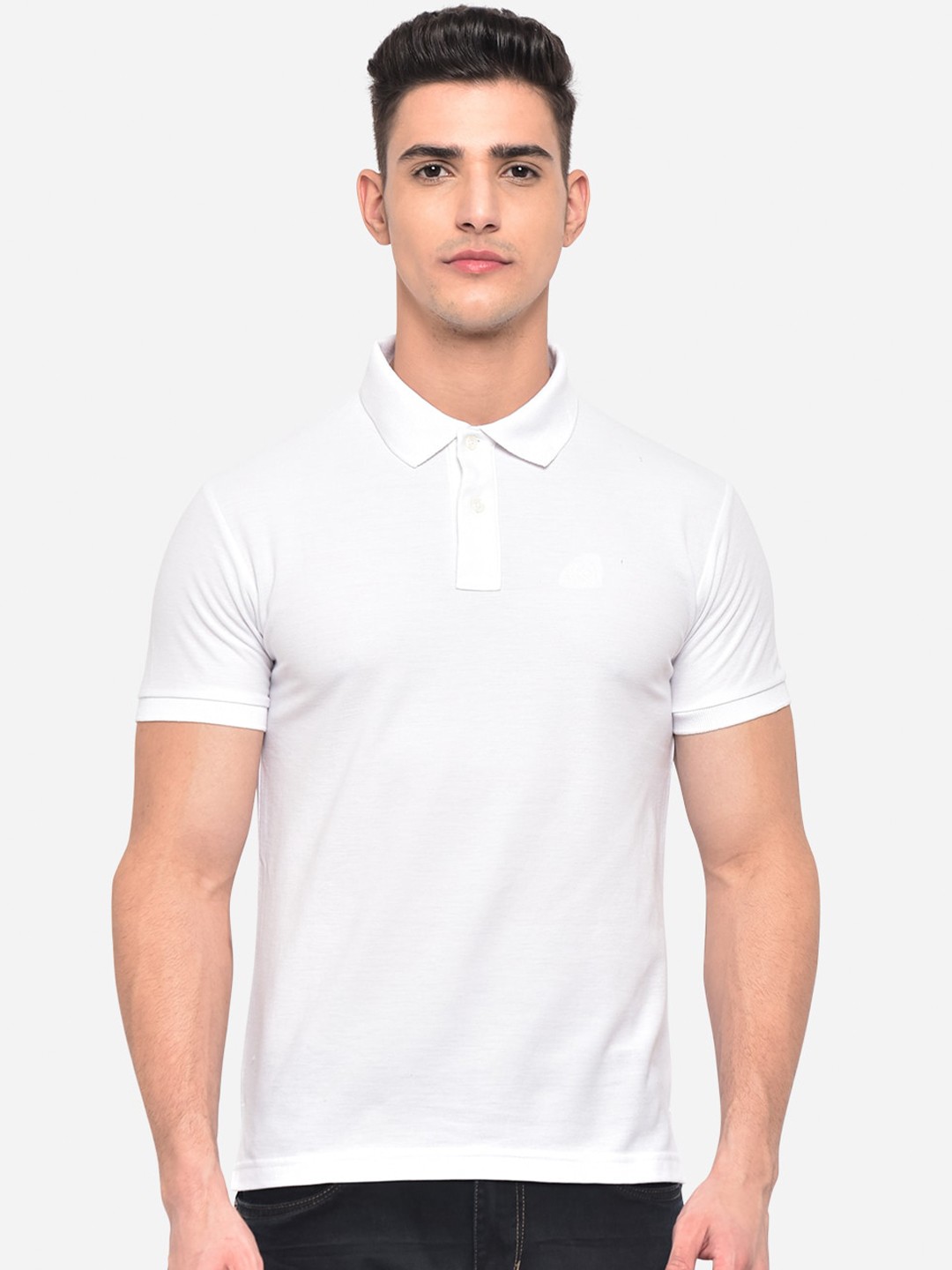 

Greenfibre Men White Solid Polo Collar Slim Fit T-shirt