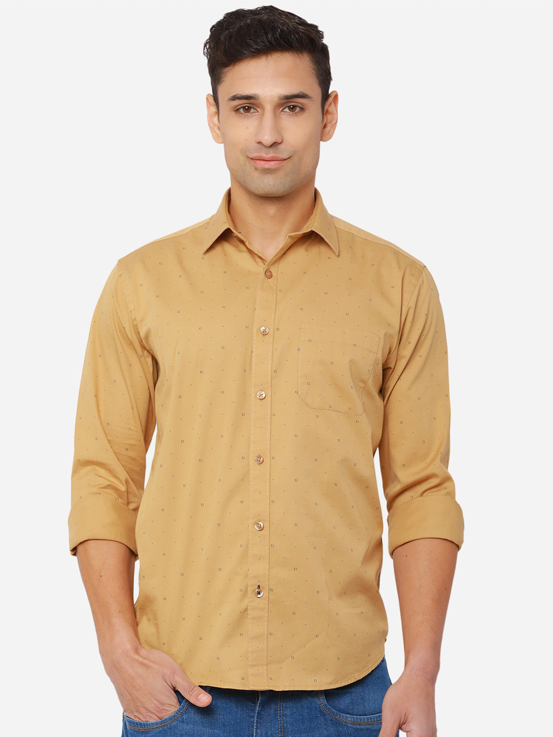 

Greenfibre Men Yellow Pure Cotton Printed Slim Fit Casual Shirt