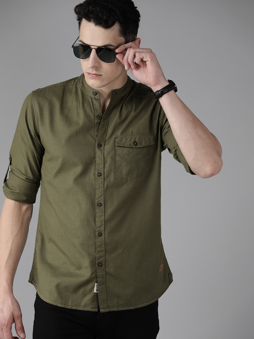 

The Roadster Lifestyle Co. Men Pure Cotton Casual Shirt, Olive