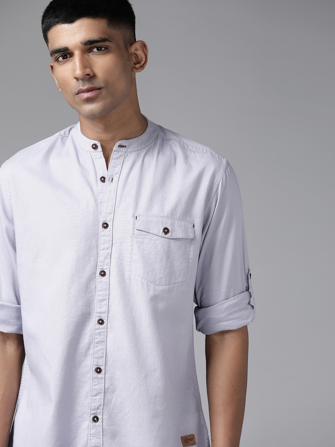 

Roadster The Lifestyle Co. Band Collar Cotton Casual Shirt, Lavender