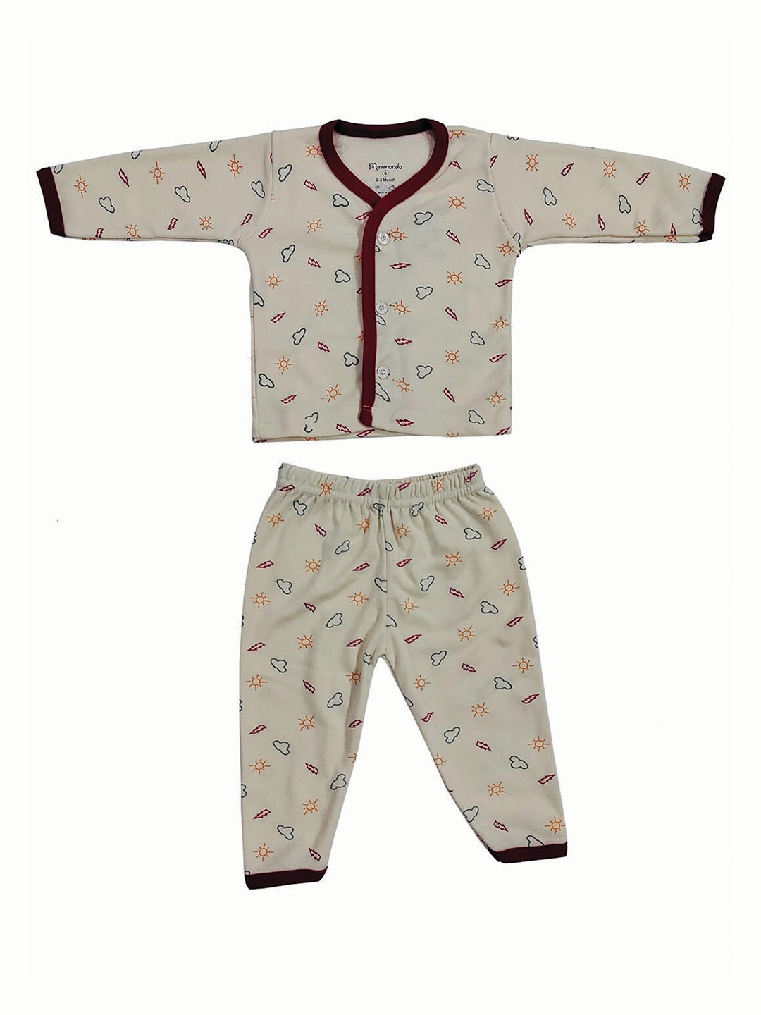 

Zoom Minimondo Unisex Kids Off White & Brown Printed Cotton Night suit