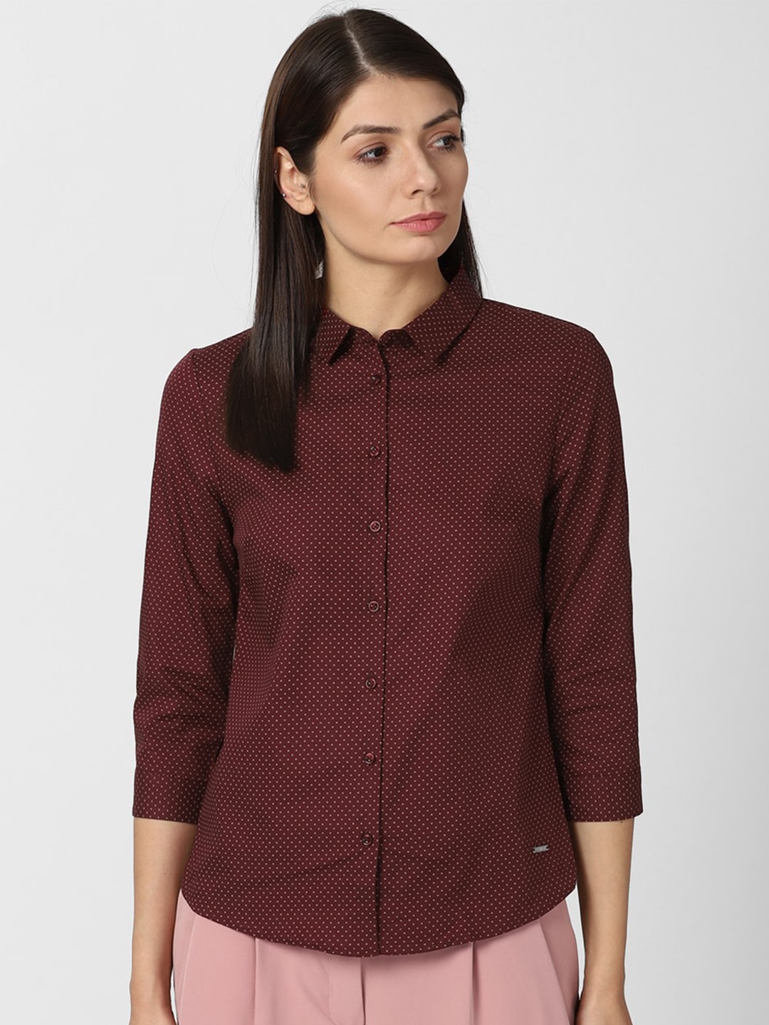 

Van Heusen Woman Women Maroon Printed Pure Cotton Casual Shirt