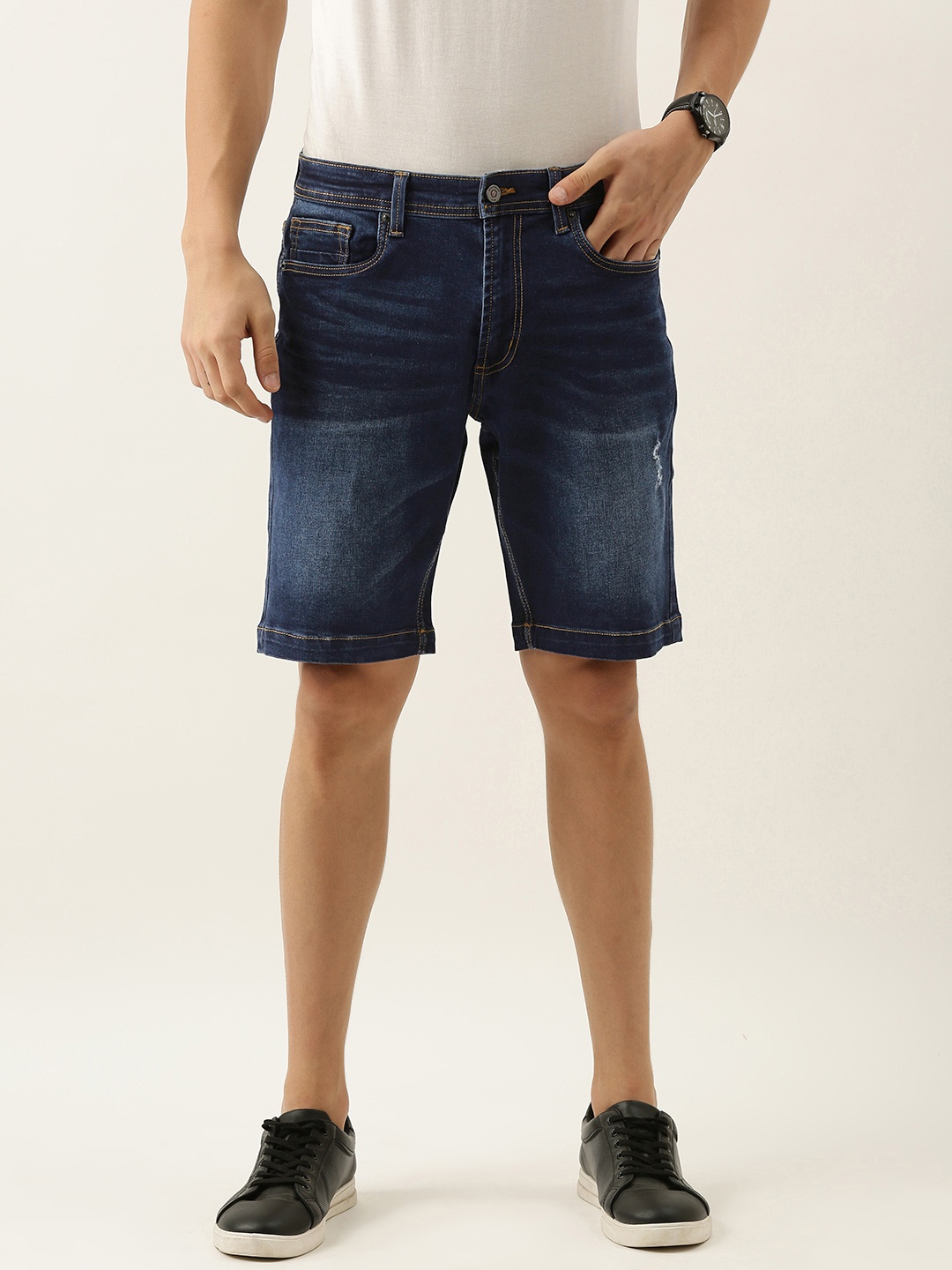 

Peter England Men Blue Washed Denim Shorts