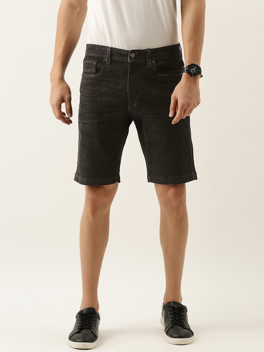 

Peter England Men Black Denim Shorts